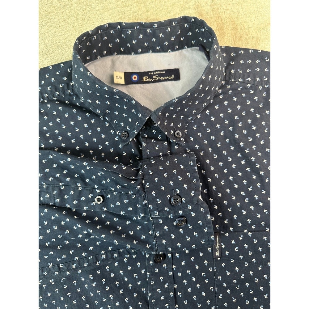 Ben Sherman Shirt Mens XL Navy Button Down Micro Print Long Sleeve
